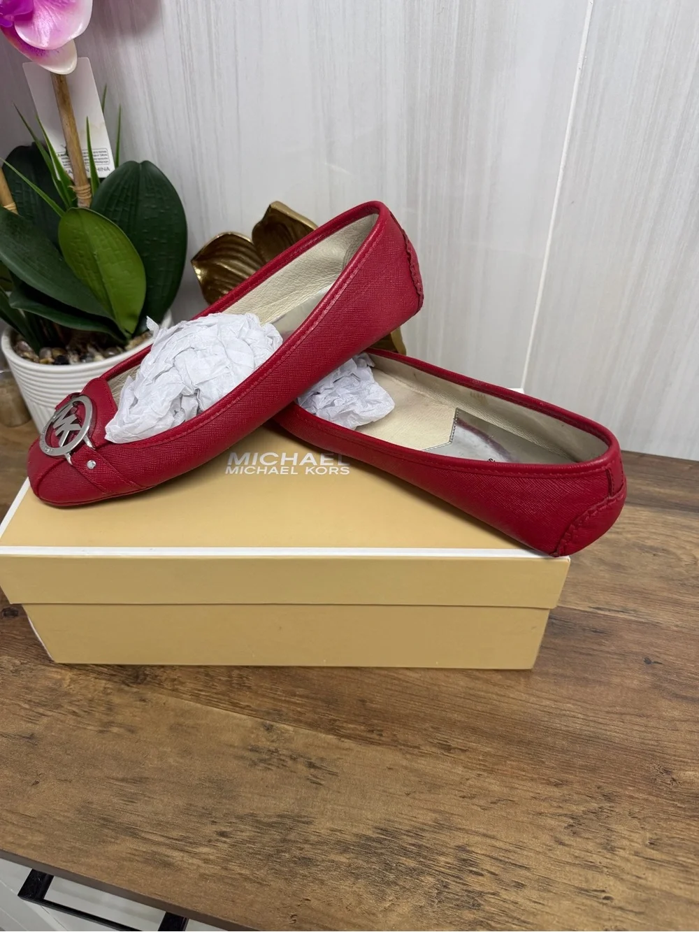 Michael Kors Women's Red Logo Ballet Flats
